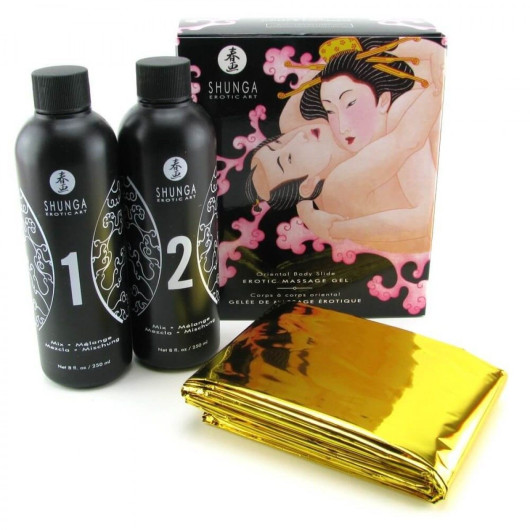 Гель для NURU массажа Shunga Oriental Body-to-Body - Sparkling Strawberry Wine плюс простыня - №1
