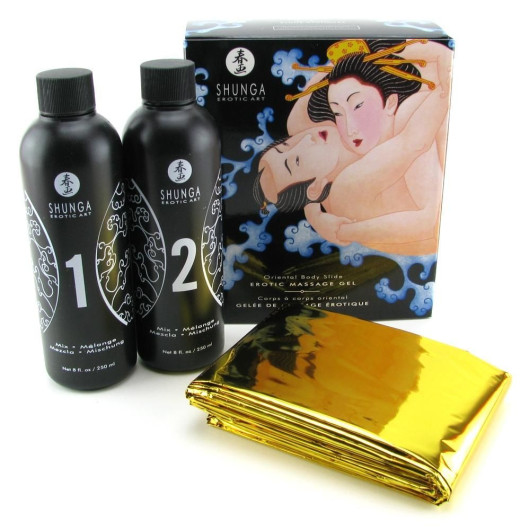 Гель для NURU массажа Shunga Oriental Body-to-Body - Exotic Fruits (2 x 225 мл) плюс простыня - №1