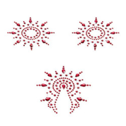  Пэстис из кристаллов Petits Joujoux Gloria set of 3 - Red, украшение на грудь и вульву