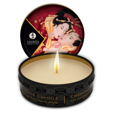  Массажная свеча Shunga Mini Massage Candle - Sparkling Strawberry Wine (30 мл) с афродизиаками
